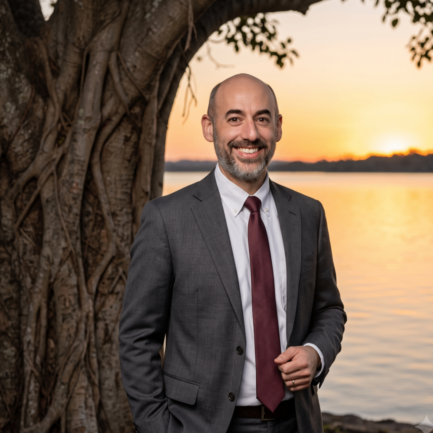 Tobias Devor, founder of Bodhi Digital Marketing, at a Hudson Valley lake sunset — Highland, NY based AI marketing agency